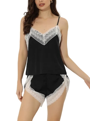 Cheibear Womens Sleepwear Pjs Lace Trim Satin Lingerie Silk Cami With Shorts Pajama Set 8 Cheibear Womens Sleepwear Pjs Lace Trim Satin Lingerie Silk Cami With Shorts Pajama Set - Image 8