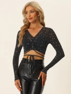 Allegra K Party Tops For Women's Long Sleeve Mesh Sheer Self-tie Shimmer Blouse 8 Allegra K Party Tops For Women's Long Sleeve Mesh Sheer Self-tie Shimmer Blouse -Avenue Sale Store GUEST 0280ac04 e84f 4a0b b9eb 1024e556ce2c