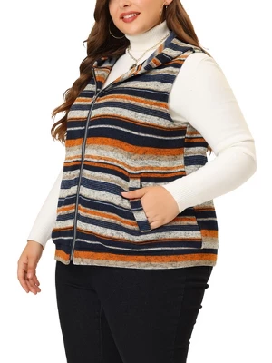 Agnes Orinda Plus Size Jacket For Women Pullover Zip Up Stripe Printed Sleeveless Knit Boho Vest Hoodie 5 Agnes Orinda Plus Size Jacket For Women Pullover Zip Up Stripe Printed Sleeveless Knit Boho Vest Hoodie - Image 5