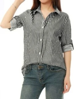 Allegra K Women's Striped Button Down Roll-up Long Sleeves Point Collar Shirt 22 Allegra K Women's Striped Button Down Roll-up Long Sleeves Point Collar Shirt -Avenue Sale Store GUEST 0471ef51 d81a 45db a01c 8cd759e331cd