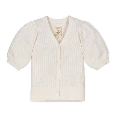 Hope & Henry Womens' Puff Sleeve Button Front Sweater 3 Hope & Henry Womens' Puff Sleeve Button Front Sweater - Image 3