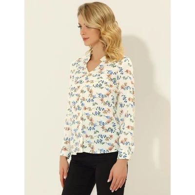 Allegra K Women's Work Office Button Up Shirt Cut-Out V Neck Floral Blouse 2 Allegra K Women's Work Office Button Up Shirt Cut-Out V Neck Floral Blouse - Image 2