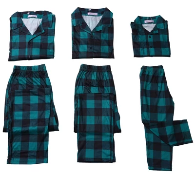 Cheibear Christmas Plaid Long Sleeve Tee With Pants Loungewear Family Pajama Sets 2 Cheibear Christmas Plaid Long Sleeve Tee With Pants Loungewear Family Pajama Sets - Image 2