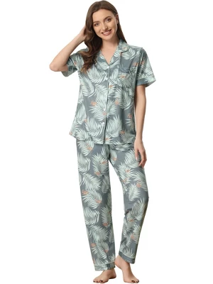 Cheibear Womens 2pcs Floral Button Down Pajama Set Nightwear Sleepwear 14 Cheibear Womens 2pcs Floral Button Down Pajama Set Nightwear Sleepwear - Image 14