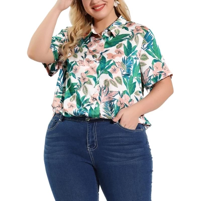 Agnes Orinda Women's Plus Size Shirts Turndown Collar Button Down Full Placket Short Sleeve Floral Summer Shirt 6 Agnes Orinda Women's Plus Size Shirts Turndown Collar Button Down Full Placket Short Sleeve Floral Summer Shirt - Image 6