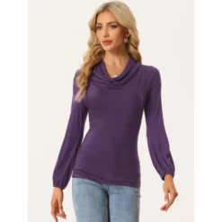 Allegra K Women's Lantern Sleeves Cowl Neck Casual Draped Ruched Blouse -Avenue Sale Store GUEST 0827bf0b 3dd6 49cf 8c4e 959e9c084e43