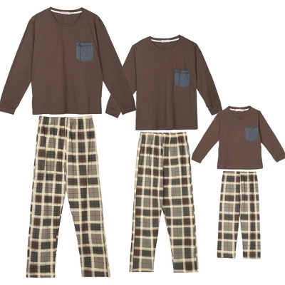 Cheibear Sleepwear Long Sleeve With Pants Brown Plaid Family Pajama Sets 15 Cheibear Sleepwear Long Sleeve With Pants Brown Plaid Family Pajama Sets - Image 15