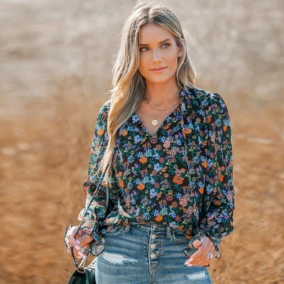 Women's Ditsy Floral Print Smocked Top - Cupshe 2 Women's Ditsy Floral Print Smocked Top - Cupshe - Image 2