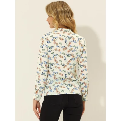 Allegra K Women's Work Office Button Up Shirt Cut-Out V Neck Floral Blouse 3 Allegra K Women's Work Office Button Up Shirt Cut-Out V Neck Floral Blouse - Image 3