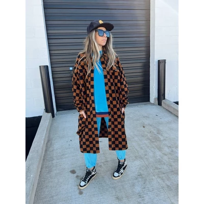 Women's Ascot + Hart Checkered Graphic Shacket - Brown 3 Women's Ascot + Hart Checkered Graphic Shacket - Brown - Image 3