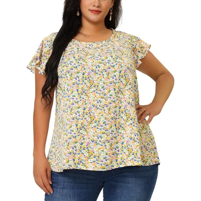 Agnes Orinda Women's Plus Size Floral Short Sleeve Casual Blouse 1 Agnes Orinda Women's Plus Size Floral Short Sleeve Casual Blouse