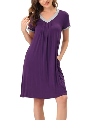 Cheibear Womens Sleepwear Lounge Dress V-Neck With Pockets Soft Nightshirt Pajama Nightgown 9 Cheibear Womens Sleepwear Lounge Dress V-Neck With Pockets Soft Nightshirt Pajama Nightgown - Image 9
