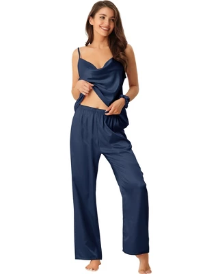 Cheibear Womens Satin Sleepwear Cowl Neck Cami Top With Long Pant PJ Loungewear Silky Pajama Set 7 Cheibear Womens Satin Sleepwear Cowl Neck Cami Top With Long Pant PJ Loungewear Silky Pajama Set - Image 7
