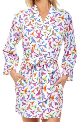 Women's Soft Cotton Knit Jersey Lounge Robe With Pockets, Short Bathrobe 9 Women's Soft Cotton Knit Jersey Lounge Robe With Pockets, Short Bathrobe - Image 9