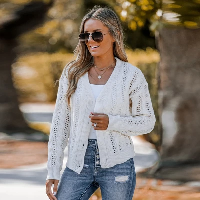 Women's Cable Knit Button-Front Cardigan - Cupshe 6 Women's Cable Knit Button-Front Cardigan - Cupshe - Image 6