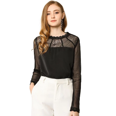 Allegra K Women's Elegant Lace Sleeve Top Scalloped Trim Summer Casual Chiffon Blouse 11 Allegra K Women's Elegant Lace Sleeve Top Scalloped Trim Summer Casual Chiffon Blouse - Image 11