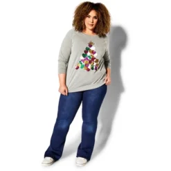 Women's Plus Size Sequin Sweat Top - Gray Marle | AVENUE