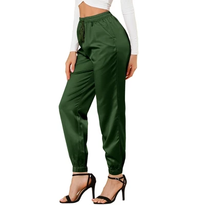 Allegra K Women's Drawstring Elastic Waist Athleisure Pants Ankle Length Satin Joggers With Pocket 10 Allegra K Women's Drawstring Elastic Waist Athleisure Pants Ankle Length Satin Joggers With Pocket - Image 10