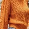 Women's Cable Knit Long Bishop Sleeve Sweater - Cupshe