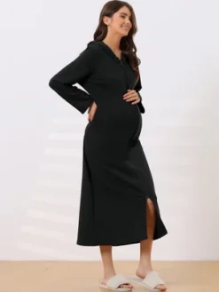 Cheibear Womens Robe Zip Front Hooded House Dress Nightshirt Housecoat Hoodie Long Bathrobe