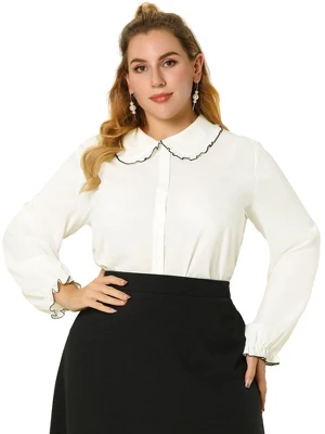 Agnes Orinda Women's Plus Size Elegant Office Peter Pan Collar Long Sleeves Button-Up Shirt 6 Agnes Orinda Women's Plus Size Elegant Office Peter Pan Collar Long Sleeves Button-Up Shirt - Image 6