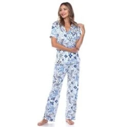 Women's Short Sleeve Top And Pants Pajama Set - White Mark