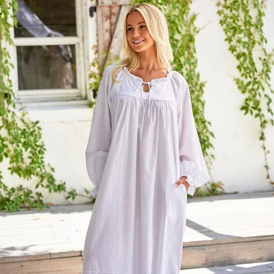 Women's Cotton Victorian Poet's Nightgown With Pockets, Juliet Long Sleeve Lace Trim Front Tie Long Vintage Night Dress Gown 5 Women's Cotton Victorian Poet's Nightgown With Pockets, Juliet Long Sleeve Lace Trim Front Tie Long Vintage Night Dress Gown - Image 5