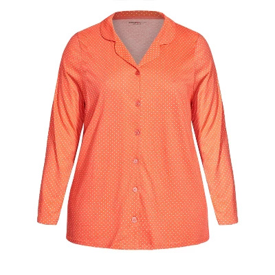 Women's Plus Size Button Print Sleep Top - Peach Spot | AVENUE 4 Women's Plus Size Button Print Sleep Top - Peach Spot | AVENUE - Image 4