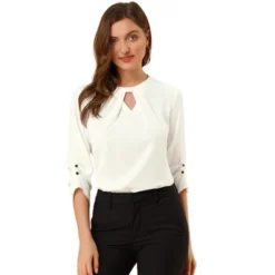 Allegra K Women's Work Office Keyhole Pleated Front Ruched 3/4 Sleeve Chiffon Blouse 25 Allegra K Women's Work Office Keyhole Pleated Front Ruched 3/4 Sleeve Chiffon Blouse -Avenue Sale Store GUEST 16bc033b 49b1 4b58 8481 20176559f2bb