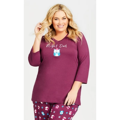 Women's Plus Size Night Owl Top - Plum | AVENUE 2 Women's Plus Size Night Owl Top - Plum | AVENUE - Image 2