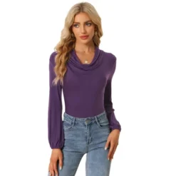 Allegra K Women's Lantern Sleeves Cowl Neck Casual Draped Ruched Blouse -Avenue Sale Store GUEST 17e330dc bc75 4c34 994c 4a3c80eaa394