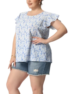 Agnes Orinda Women's Plus Size Floral Short Sleeve Casual Blouse 11 Agnes Orinda Women's Plus Size Floral Short Sleeve Casual Blouse - Image 11