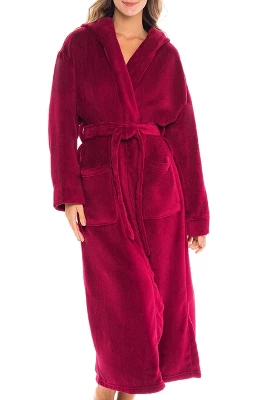 Women's Classic Winter Robe, Hooded Cozy Plush Fleece Bathrobe 7 Women's Classic Winter Robe, Hooded Cozy Plush Fleece Bathrobe - Image 7