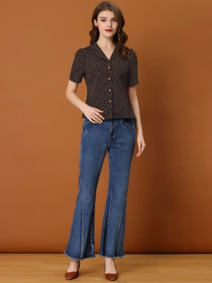 Allegra K Women's Heart-Shaped Polka Dots V Neck Short Sleeve Button Down Vintage Blouse 2 Allegra K Women's Heart-Shaped Polka Dots V Neck Short Sleeve Button Down Vintage Blouse - Image 2