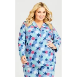 Women's Plus Size Snowflake Button Fleece Sleep Top - Blue | AVENUE -Avenue Sale Store GUEST 1a716b88 373c 4f36 8dd2 8027b0ff0655