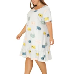 Agnes Orinda Women's Plus Size Short Sleeve Soft Comfy Lovely Cat Sleep Dress -Avenue Sale Store GUEST 1dab4d60 3b54 434c 9c25 f88974695de4