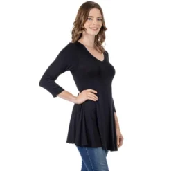 24seven Comfort Apparel Womens Three Quarter Sleeve V-Neck Tunic Top