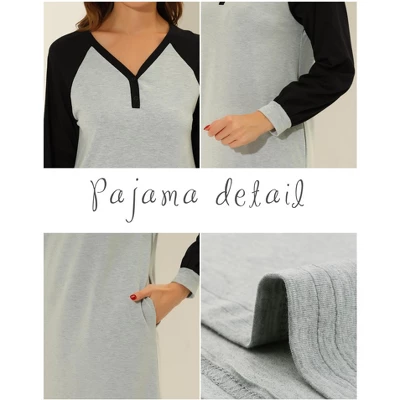Cheibear Women's Sleepshirt Pajama Dress Long Sleeves With Pockets Henley Lounge Nightgown 3 Cheibear Women's Sleepshirt Pajama Dress Long Sleeves With Pockets Henley Lounge Nightgown - Image 3
