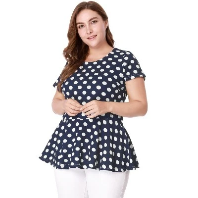 Agnes Orinda Women's Plus Size Polka Dots Fashion Workout Elegant Short Sleeves Peplum Top 2 Agnes Orinda Women's Plus Size Polka Dots Fashion Workout Elegant Short Sleeves Peplum Top - Image 2