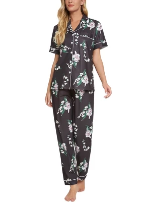Cheibear Womens 2pcs Floral Button Down Pajama Set Nightwear Sleepwear 15 Cheibear Womens 2pcs Floral Button Down Pajama Set Nightwear Sleepwear - Image 15