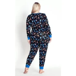 Women's Plus Size Festive Print Onesie - Black | AVENUE