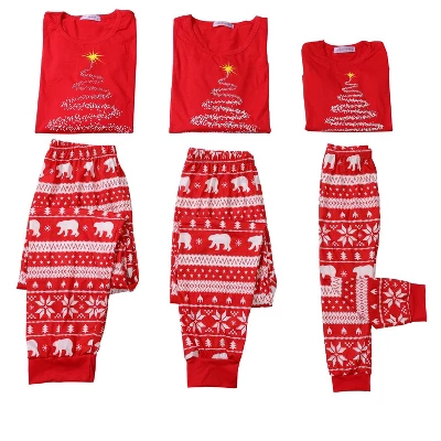 Cheibear Christmas Tree Long Sleeve Tee And Plaid Pants Loungewear Family Pajama Sets 2 Cheibear Christmas Tree Long Sleeve Tee And Plaid Pants Loungewear Family Pajama Sets - Image 2