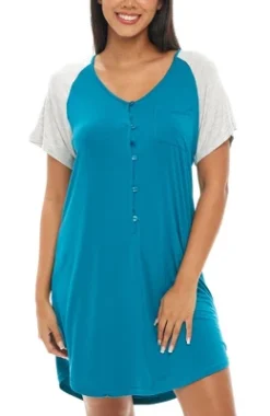 Womens Soft Knit Short Sleeve Nightgown, Button Down Night Shirt Pajamas -Avenue Sale Store GUEST 228b035a 72f4 4f74 b430 ed33490ac471