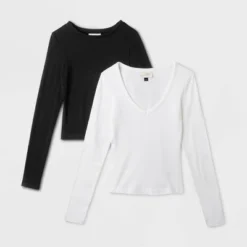 Women's 2pk Long Sleeve Shrunken Rib T-Shirt - Universal Thread™ White/Black -Avenue Sale Store GUEST 247dd87c 3f9f 42d2 aba2 82da81353f54