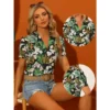 Allegra K Women's Summer Tropical Floral Printed Tops Short Sleeve V Neck Blouse