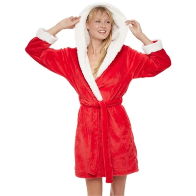 Santa's Helper Red Christmas Hooded Robe For Women 3 Santa's Helper Red Christmas Hooded Robe For Women - Image 3