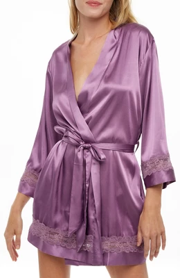 Womens Short Satin Lace Trim Robe, Silk Like Loungewear 8 Womens Short Satin Lace Trim Robe, Silk Like Loungewear - Image 8
