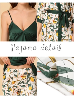 Cheibear Womens Satin Floral Lounge Cami Nightgown Sleepwear 4pcs Pajama Sets 3 Cheibear Womens Satin Floral Lounge Cami Nightgown Sleepwear 4pcs Pajama Sets - Image 3