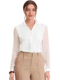 Allegra K Women's Point Collar V Neck Mesh Sleeve Button Down Work Office Shirt 10 Allegra K Women's Point Collar V Neck Mesh Sleeve Button Down Work Office Shirt -Avenue Sale Store GUEST 2baea9c1 888b 4efc 8c50 51e0a925446f