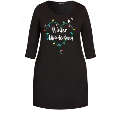 Women's Plus Size Winter Sleep Shirt - Black | AVENUE 2 Women's Plus Size Winter Sleep Shirt - Black | AVENUE - Image 2